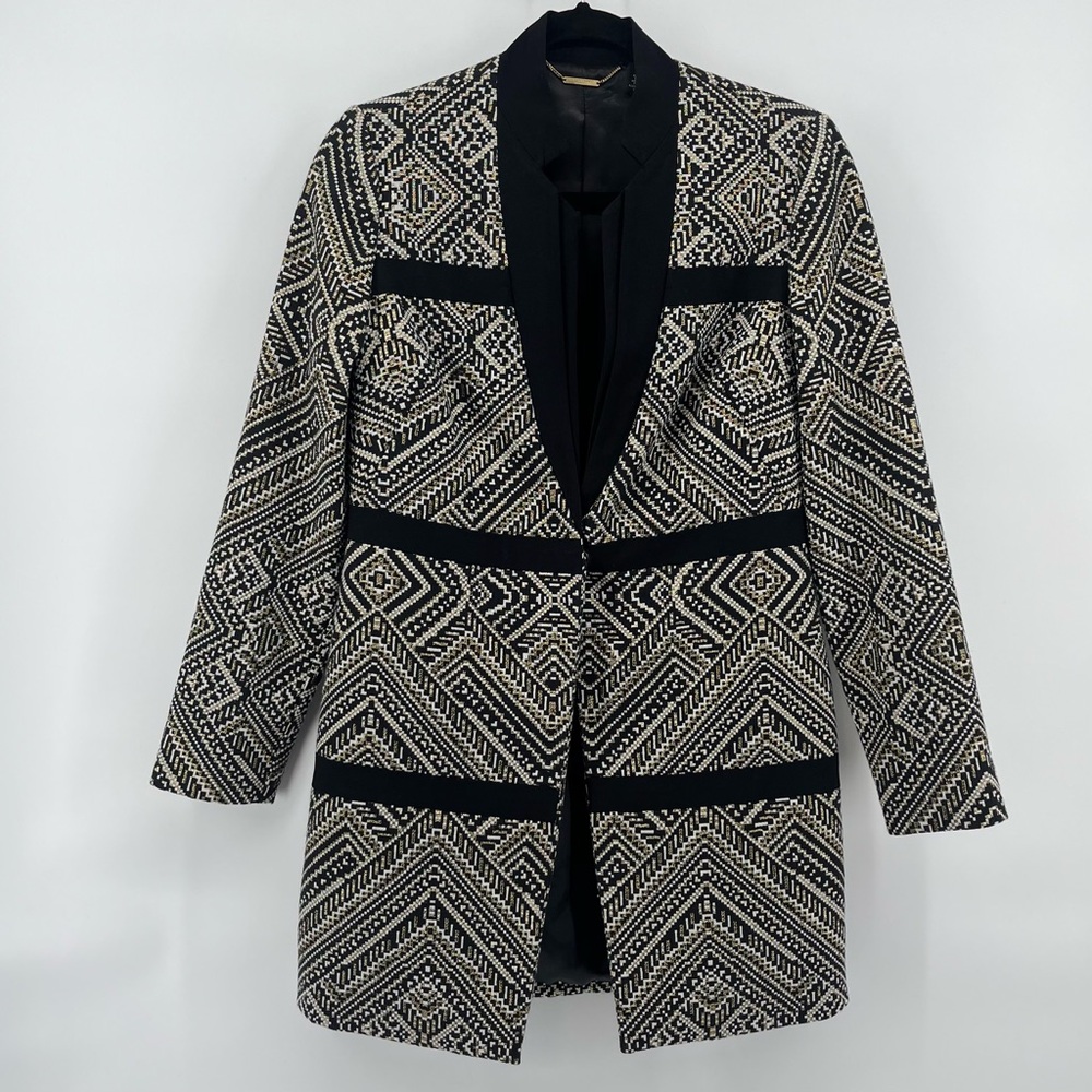 Black Label by Chico's Jacquard Topper Jacket Black Gold Women's Size 00 (XS)